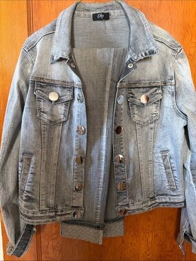 Orly Faded Light Blue Denim Jacket with Silver Buttons matching pants too